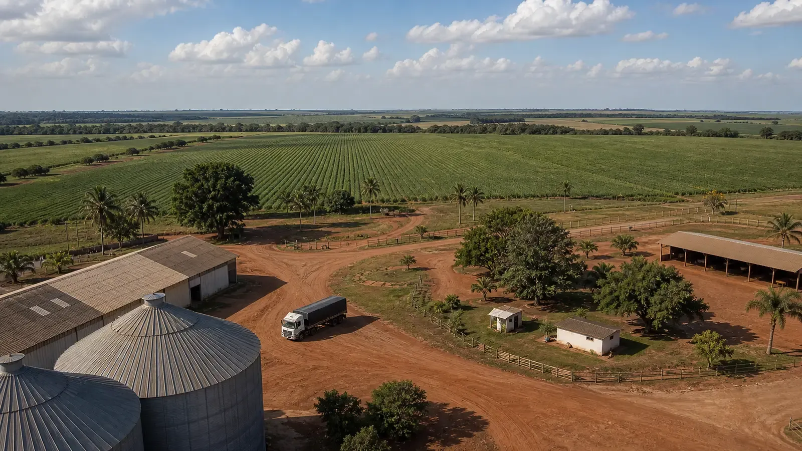 Propriedade do agronegócio vista da torre de monitoramento